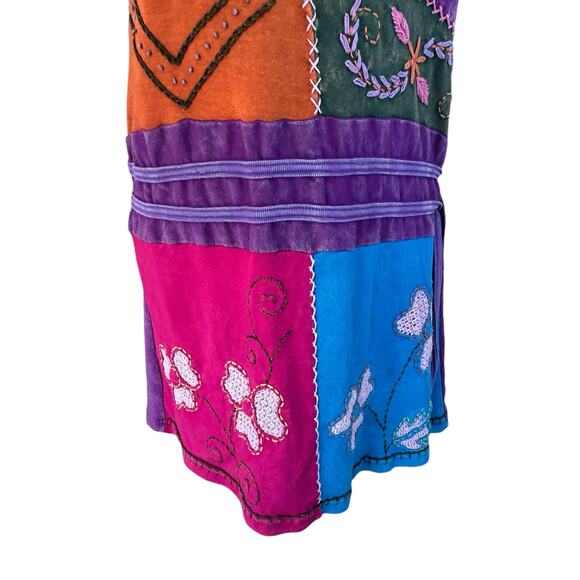 Karma Circle Tank Dress Medium Boho Patchwork Embroidery Hippie Festival Stretch - Picture 4 of 14